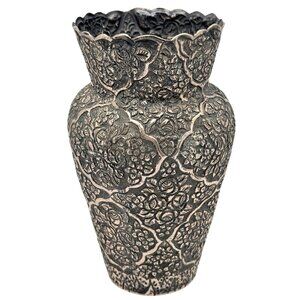 Bidriware Metal Vase Floral Engravings Silver-plated 7.5 "Handmade Vintage